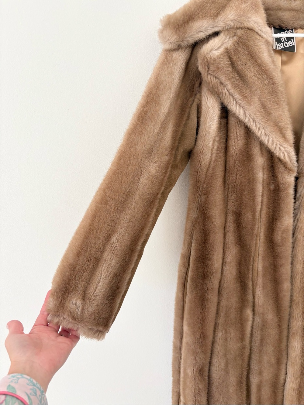 Lilli Ann San Fransisco Neutral Brown Faux Fur Longline Overcoat Size 6 - Picture 3 of 15